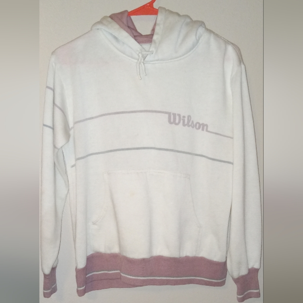 Vintage wilson hoodie 80s white mauve medium